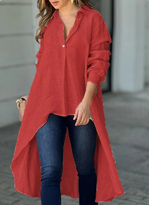Women's Long Sleeve Fashion Solid Color Loose Lapels Blouse
