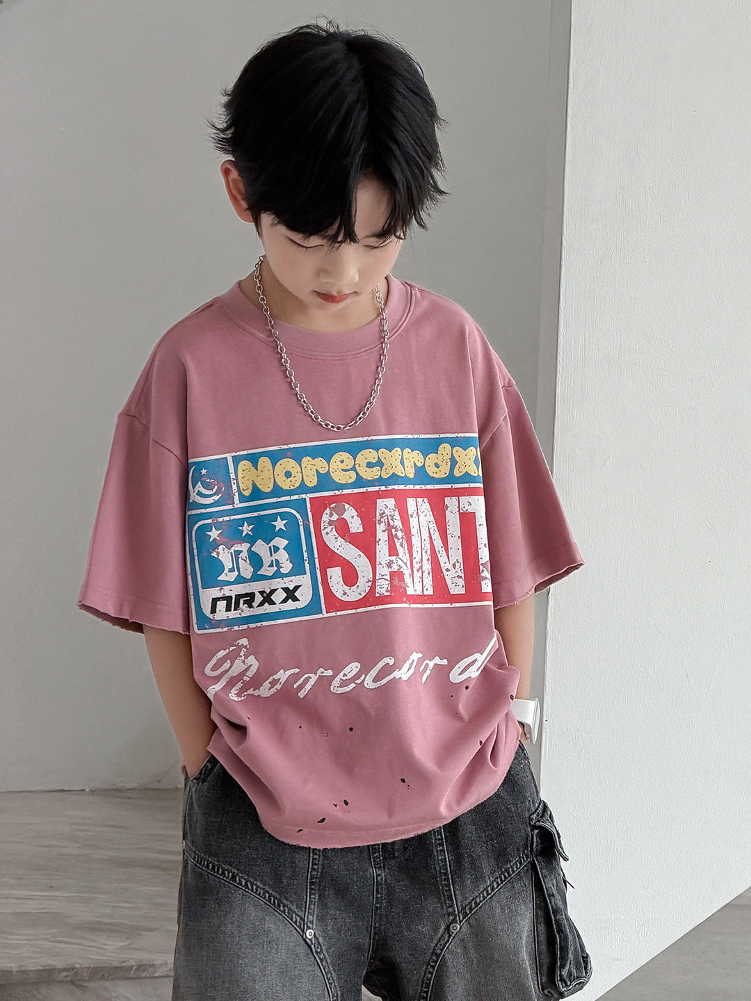 Children's Boy's Short-sleeved Summer Loose Top Boys Middle Big Half Sleeve Children's T-shirt