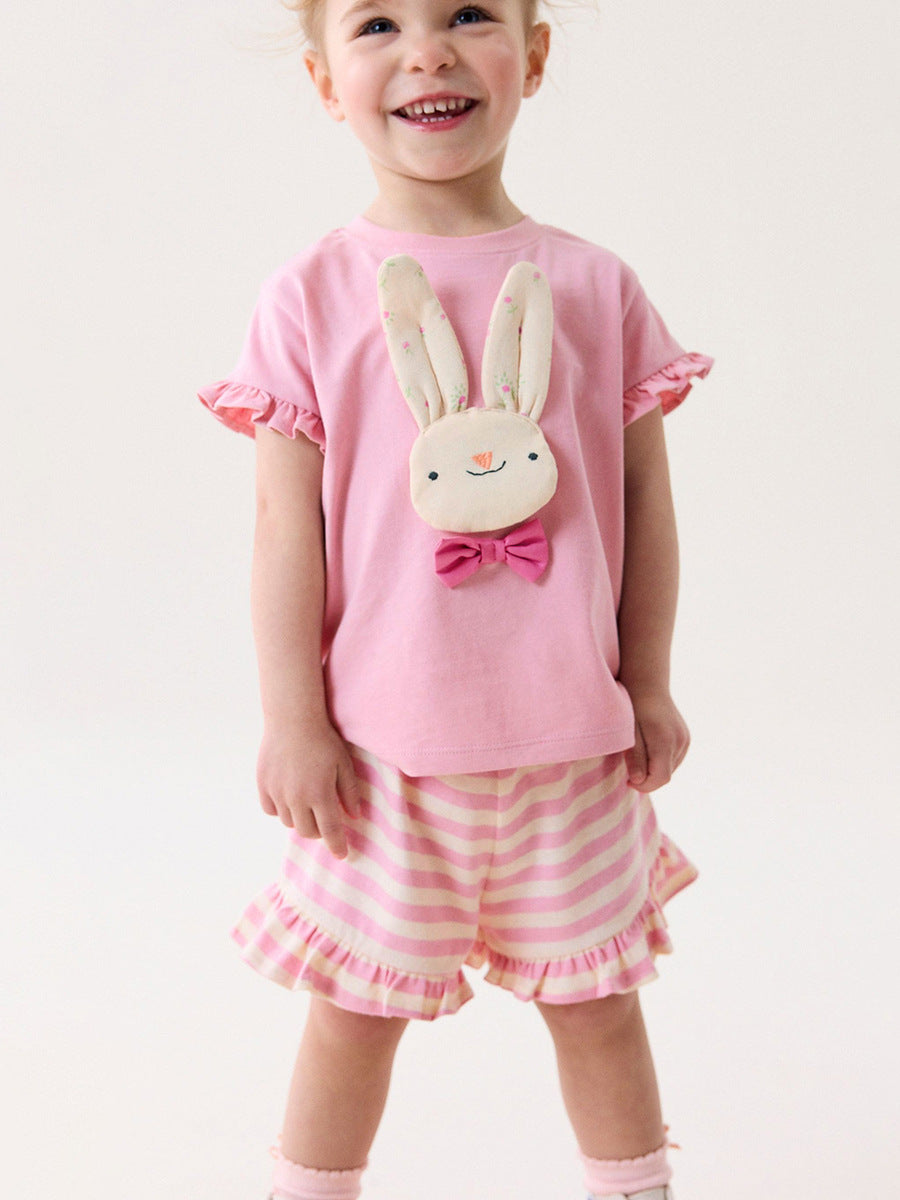 Children's Cute Summer Short-sleeved Cartoon Striped Clothing Children's Suit