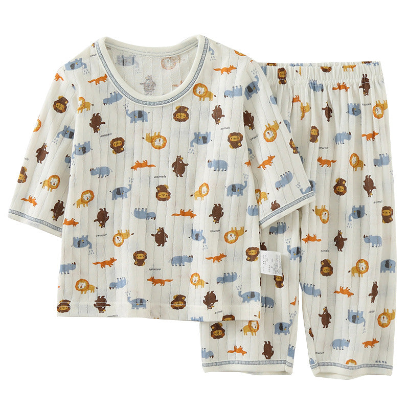 Children's Summer Cotton Thin Casual Air Conditioning Clothes Boy's Cropped Children's Suit