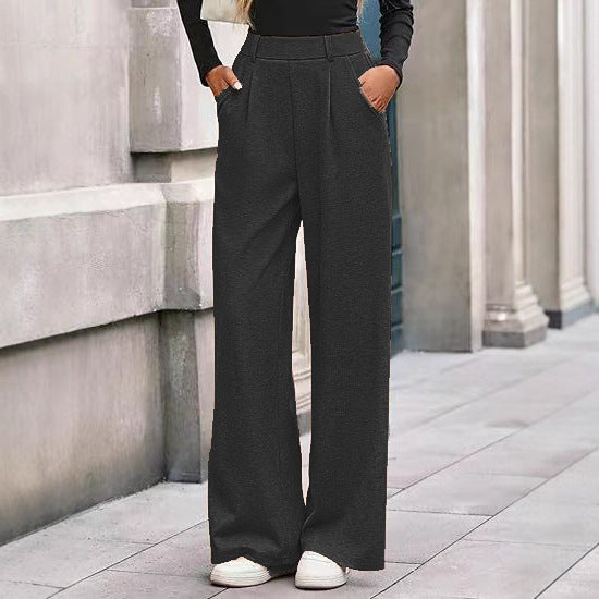 Women's Rib Loose Straight Trousers Commuting Wear Pants