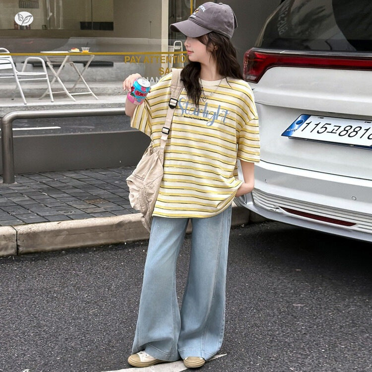 Children's Casual Summer Medium Large Striped Letters Short Sleeve Loose Half Children's Suit