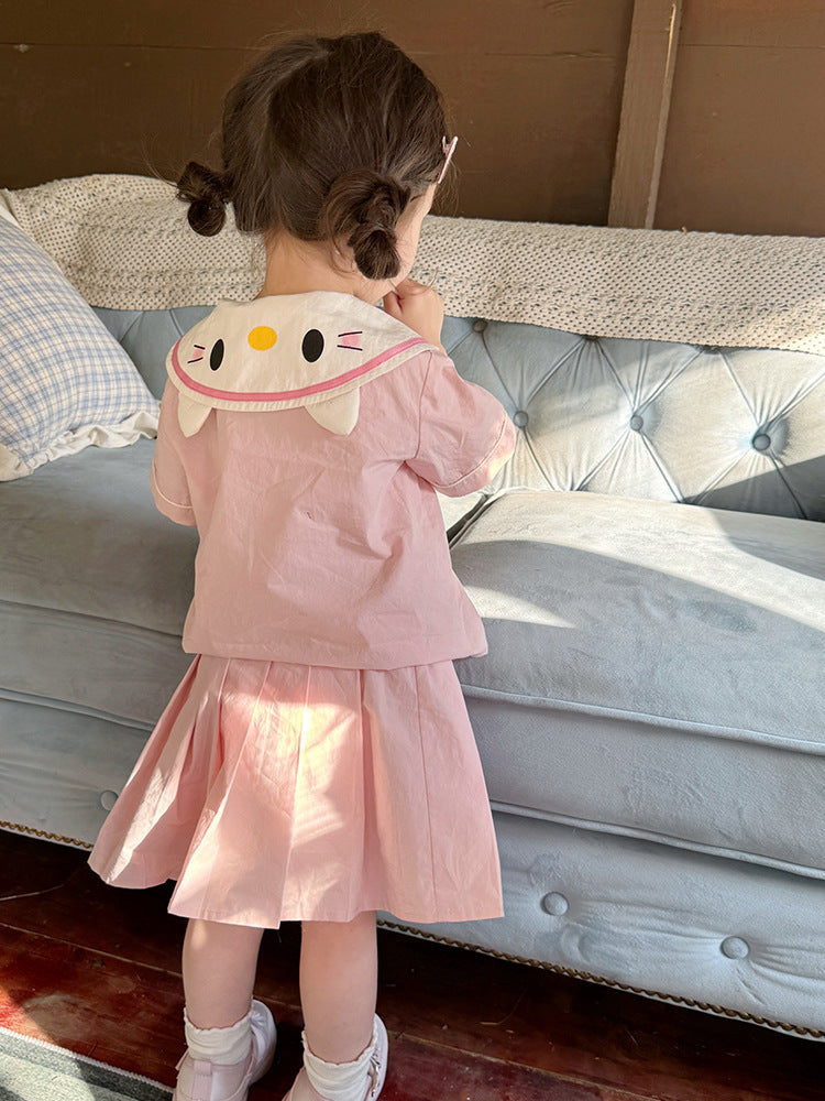 Children's Summer Cute Sailor Collar Cat College Children's Suit