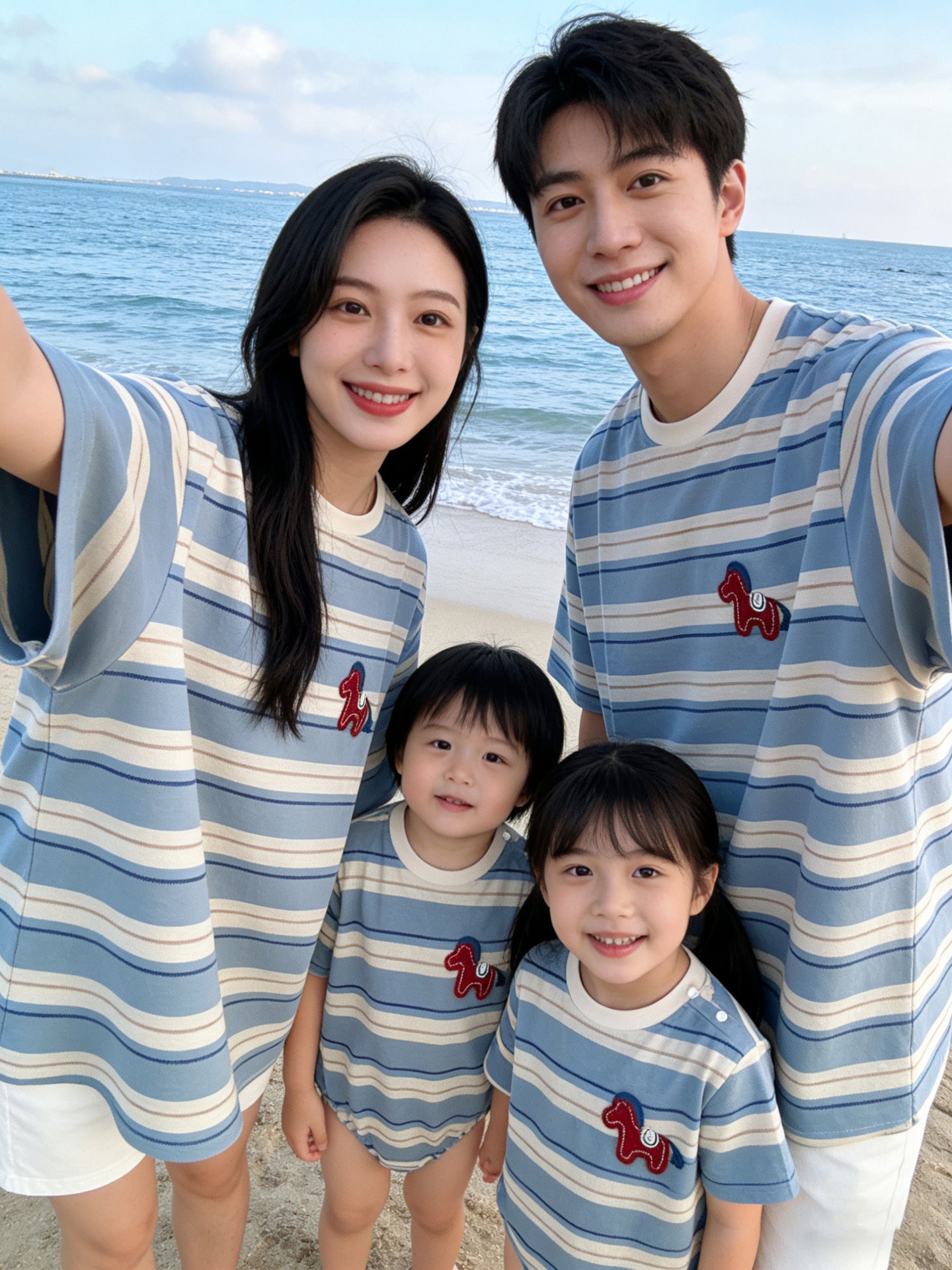 Style Fashionable Simple Contrast Color Casual Striped T-shirt Loose Slimming Parent-child Outfit