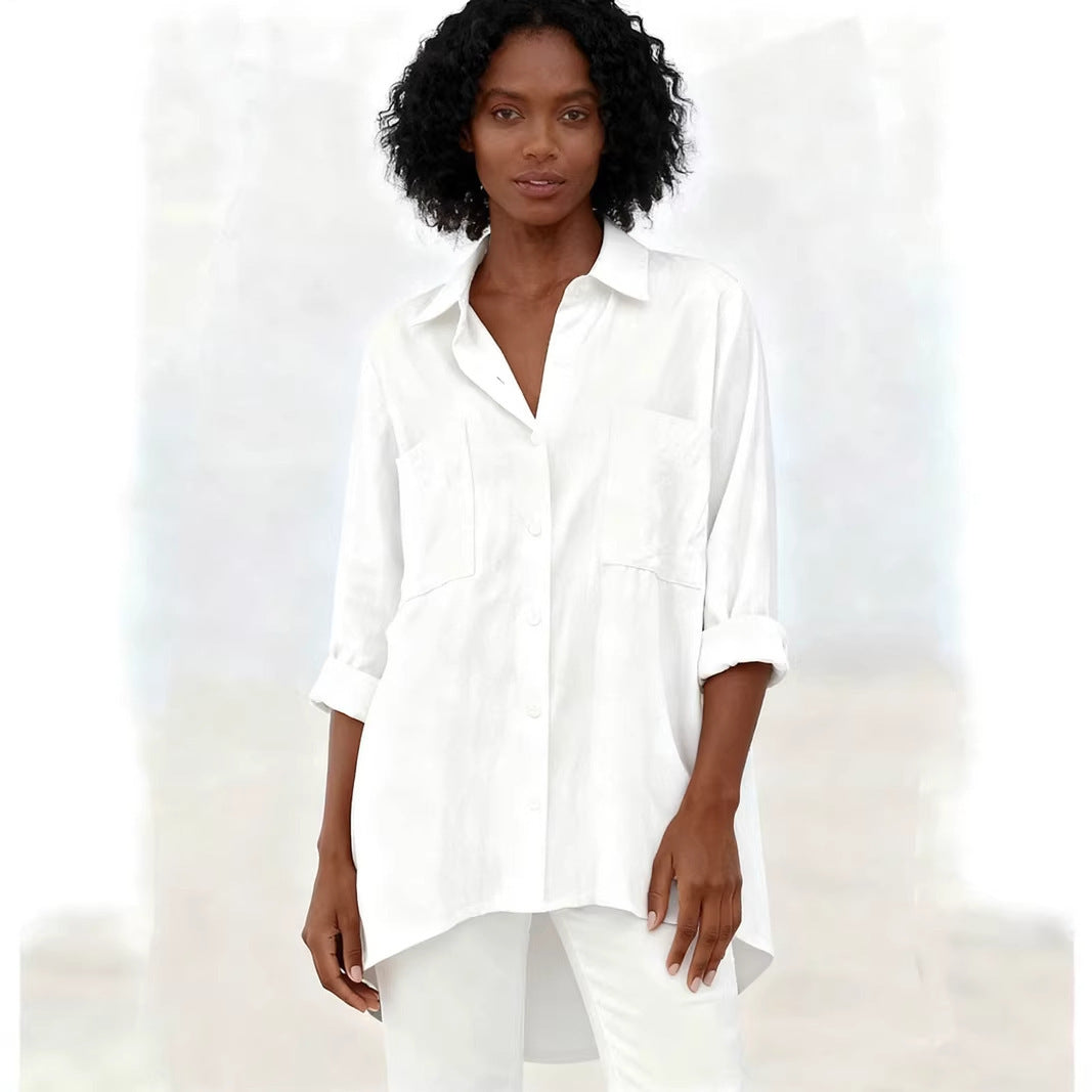 Women's Loose Cotton Linen Shirt Long Sleeve Tops