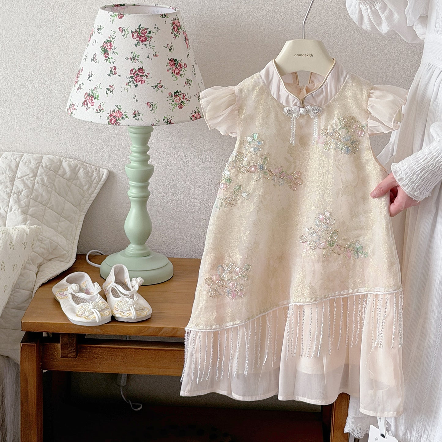 Summer Cotton Embroidery Beads Mesh Princess Children's Dress