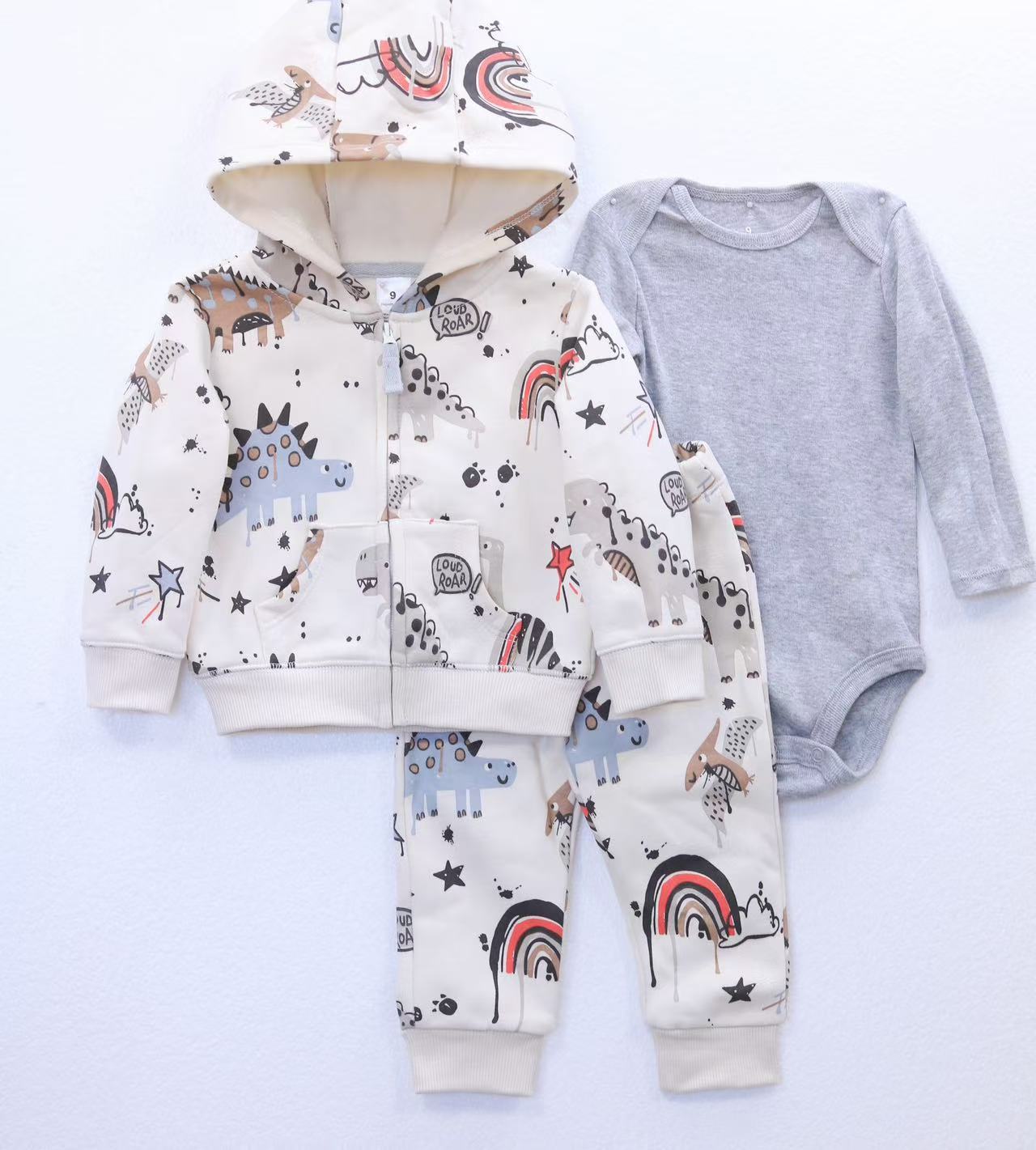 Women's & Men's Clothing Sweater Jacket Hooded Long-sleeved Romper Three-piece Children's Suit