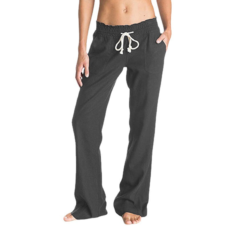 Women's Soft Cotton Linen Pure Color Tied Loose Pants
