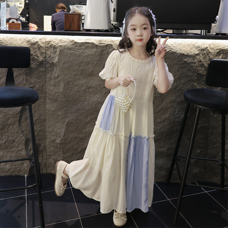 Children's French Fashion Summer Long Color Matching Princess Little Super Children's Dress