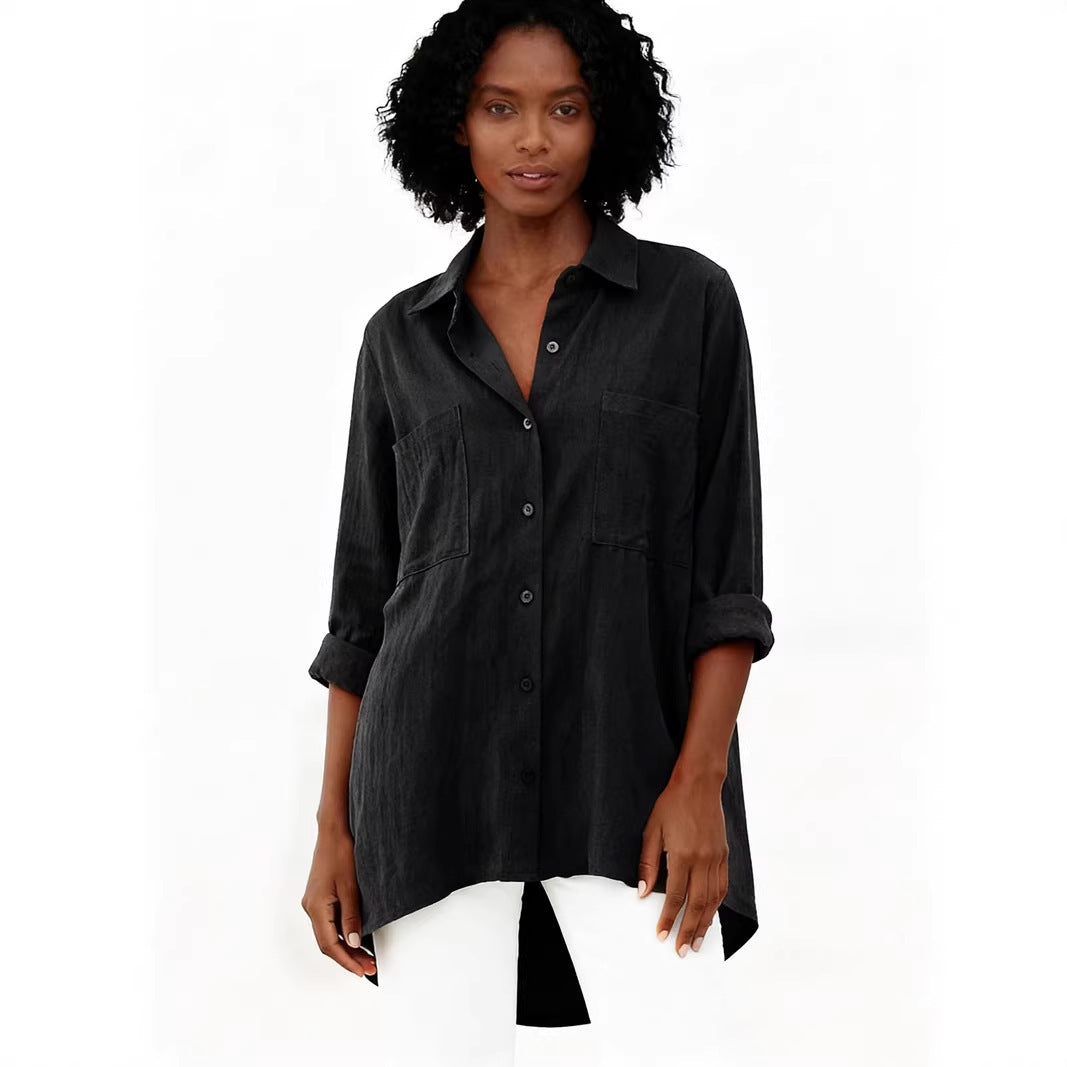 Women's Loose Cotton Linen Shirt Long Sleeve Tops