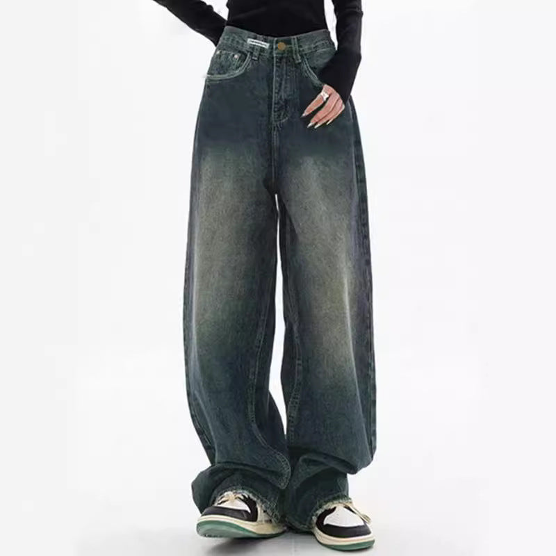 Women's American Antique Dark Blue Straight Mopping Women's Jeans