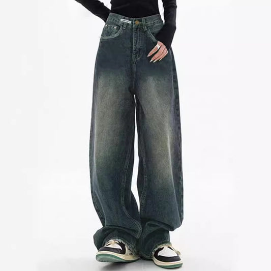 Women's American Antique Dark Blue Straight Mopping Women's Jeans