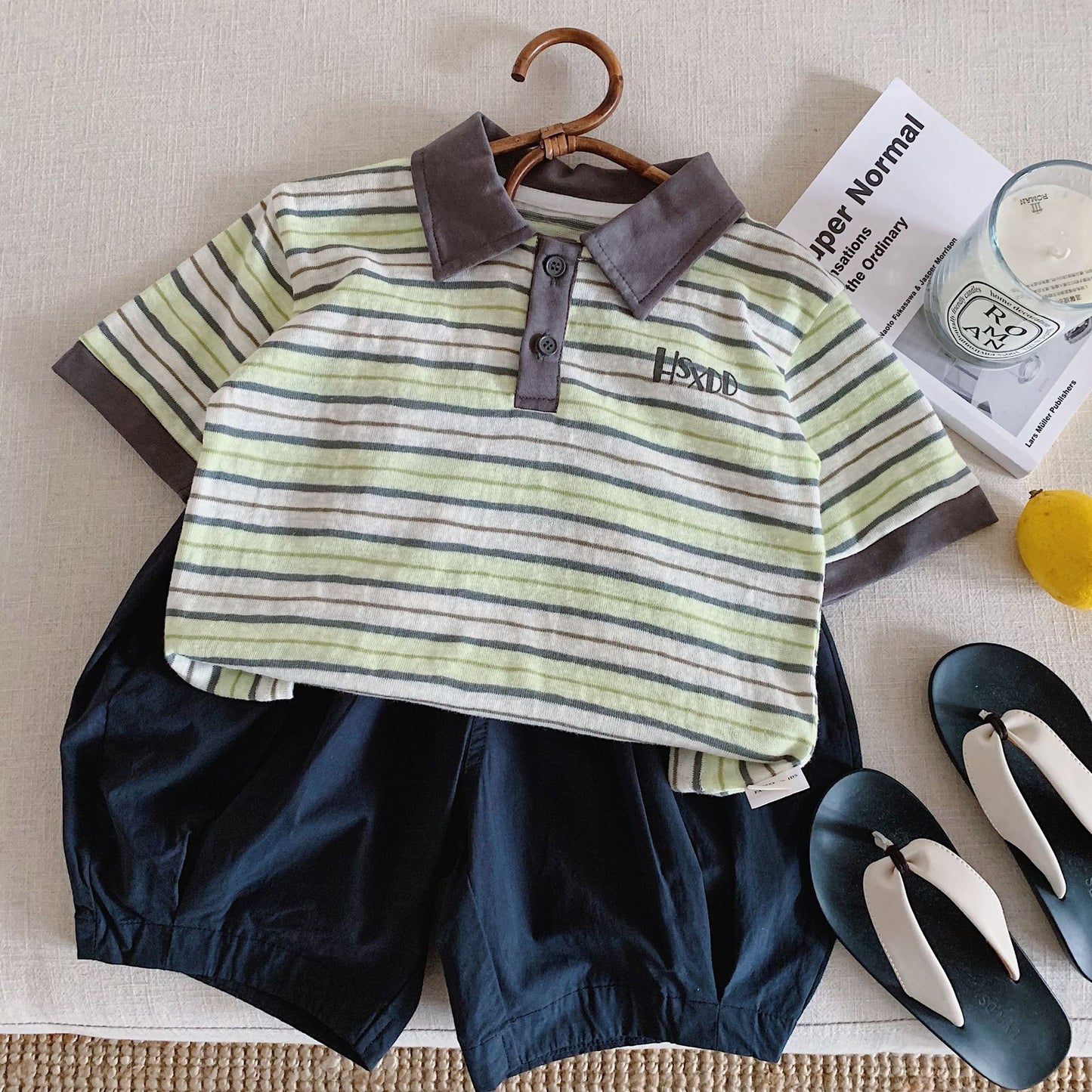 Children's Striped Letters Shirt Clothing Short Sleeve Children's T-shirt