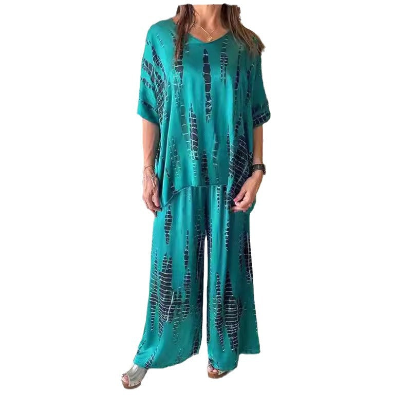 Women's Summer Round Neck Printed Loose Two-piece Fashion Casual Suit