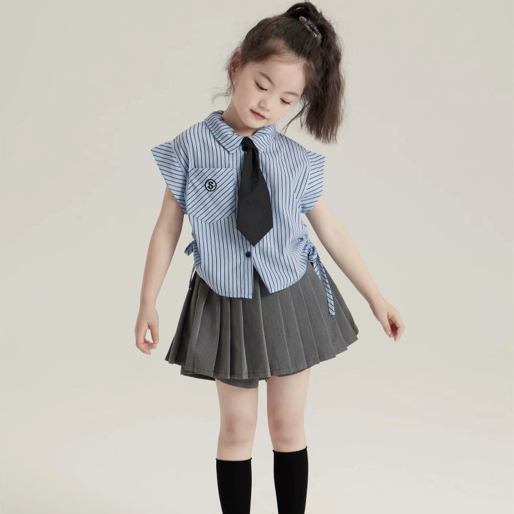 Children's American Preppy Style Pleated Skirt Lapel Children's Suit