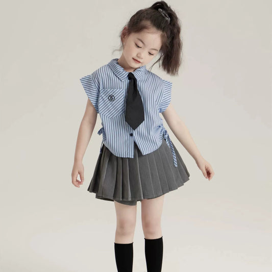 Children's American Preppy Style Pleated Skirt Lapel Children's Suit
