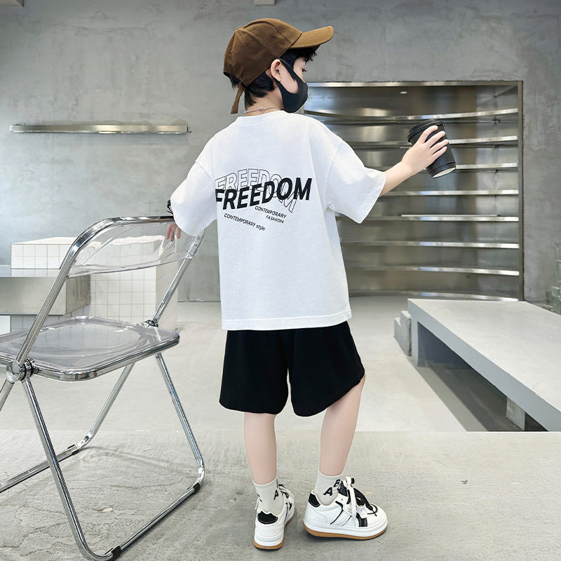 Summer Clothes Medium Large Boy Thin Type Handsome Fashionable Short Children's Suit