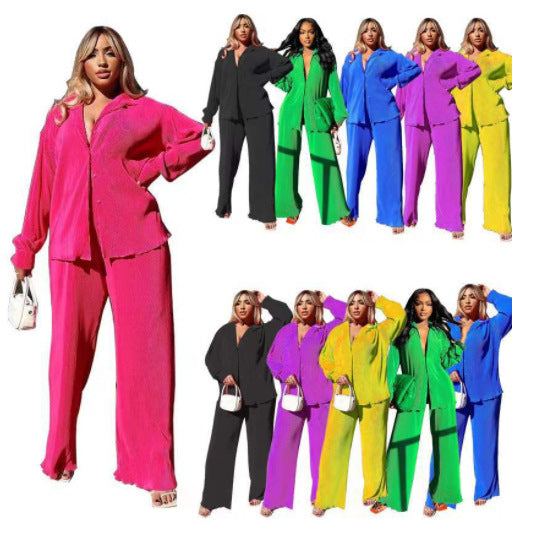 Glamorous Women's Sexy Pleated Loose Multicolor Fashion Casual Suit