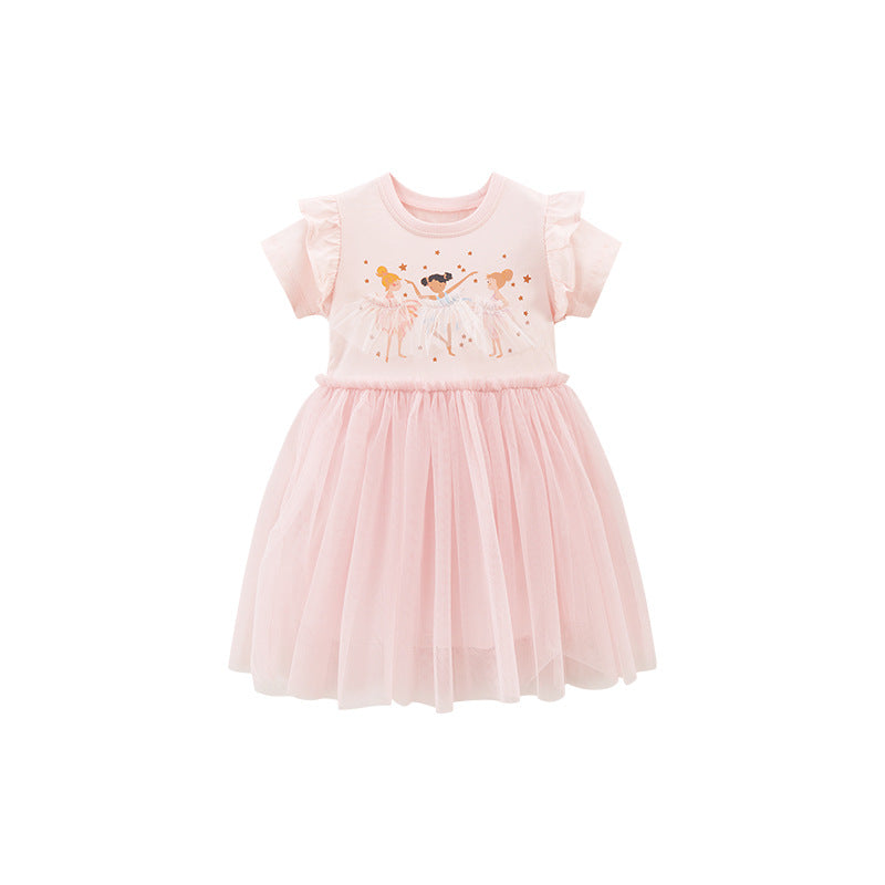Children's Mesh Princess Summer Cartoon Skirts Short-sleeved Children's Dress
