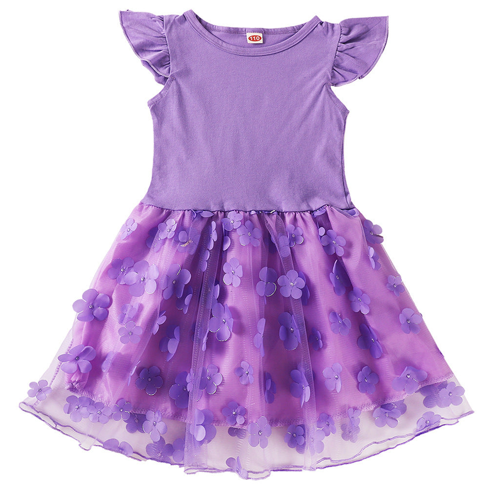 Summer Flower Short-sleeved Princess Tulle Tutu Children's Dress