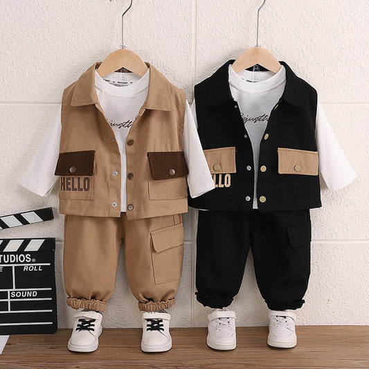 Children's Boy's Waistcoat Three-dimensional Overalls Letter Printing Spring Clothing Casual Handsome Children's Suit
