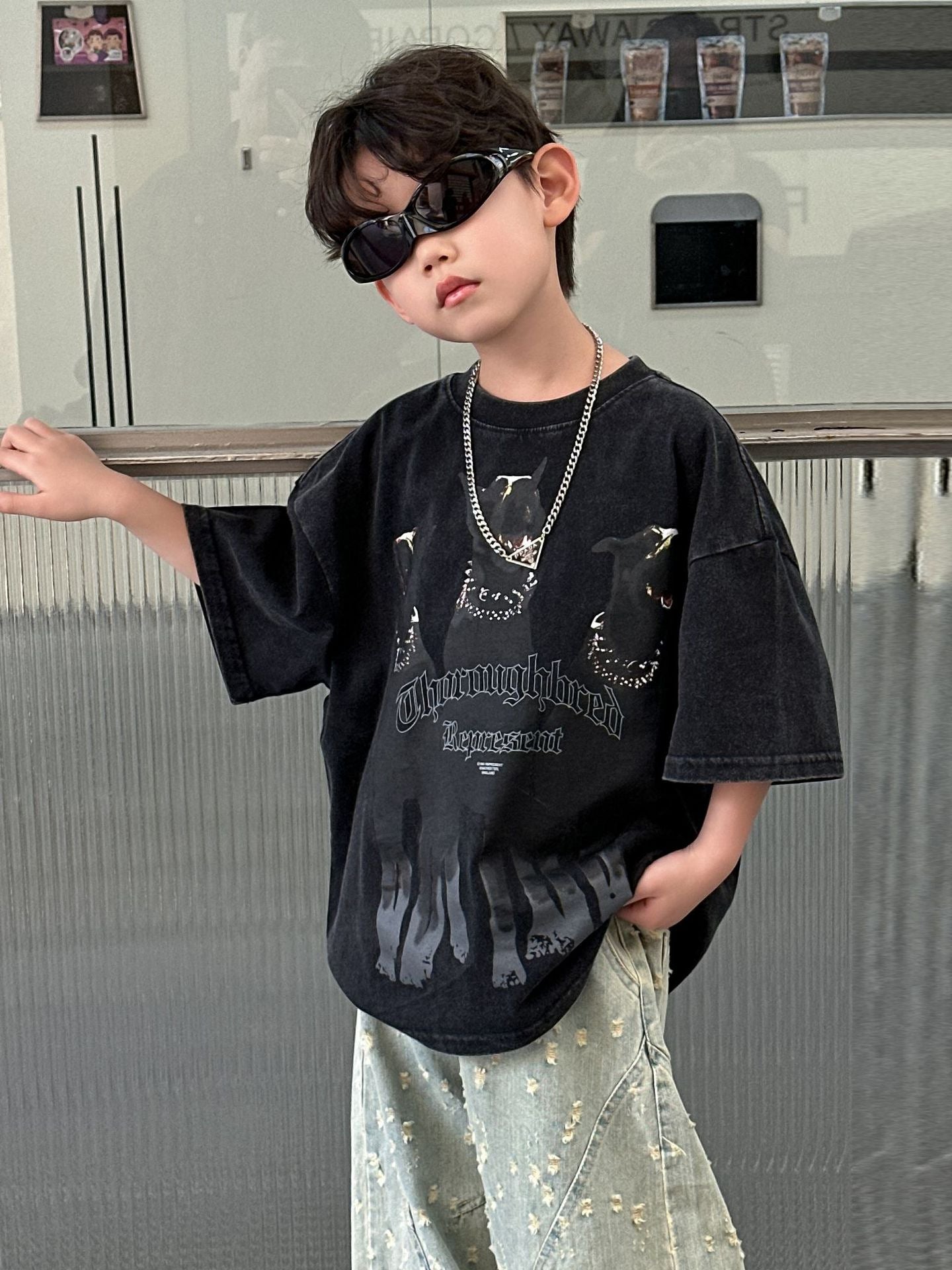Children's Cartoon Solid Color Summer Boys Korean Style Fashionable Top Short Children's T-shirt