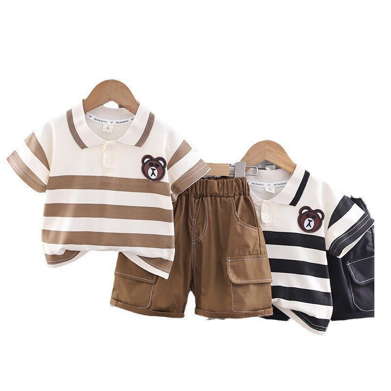 Children's Lapel Striped Shirt Short-sleeved Summer Handsome Thin Children's Suit