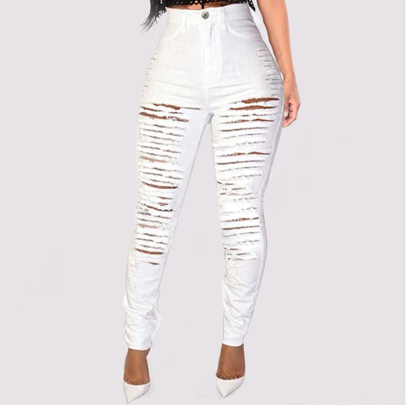 Torn Slim Stretch High Waist Denim Pants