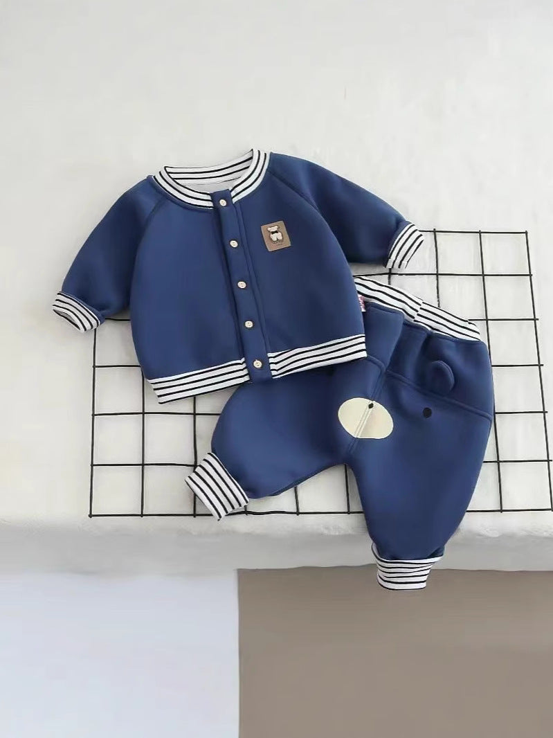 Single-layer Cartoon Striped Ollie High Waist Butt Pants Overcoat Children's Suit