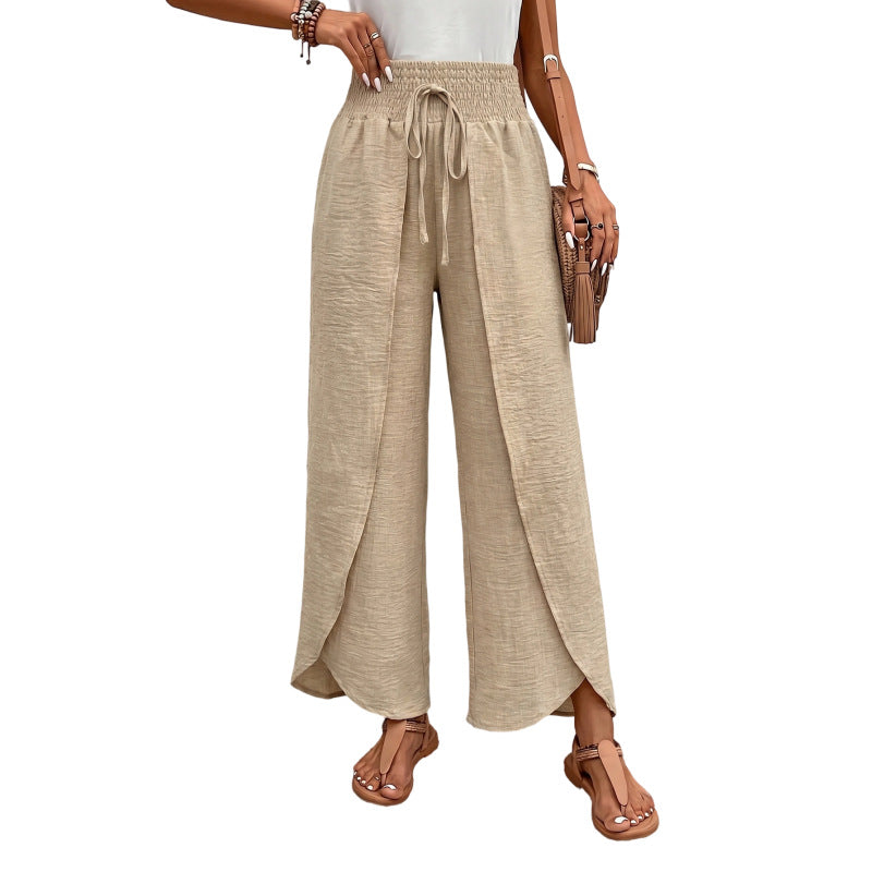 Women's Cotton Linen High Waist Slit Beach Pants