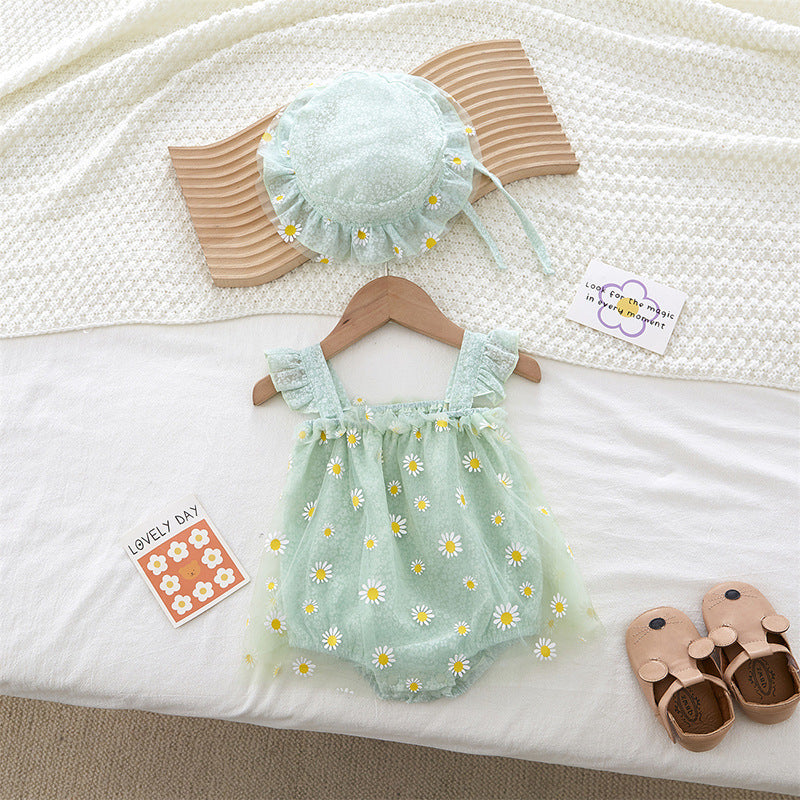Rompers Summer Sleeveless Vest Camisole Triangle Little Daisy Princess Dress Jumpsuit, Climbing Suit