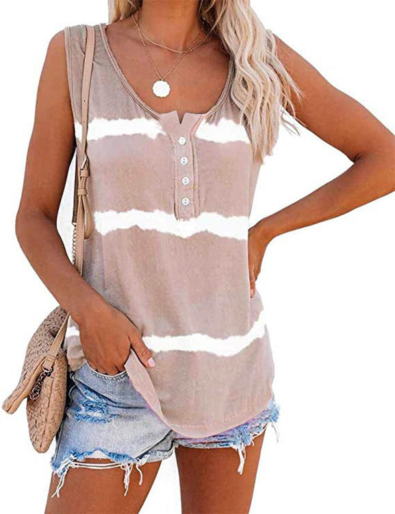 Popular Women's Summer Striped Print Button Tops
