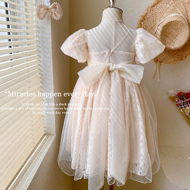 Birthday Party Puff Sleeve Lace Princess Children's Dress