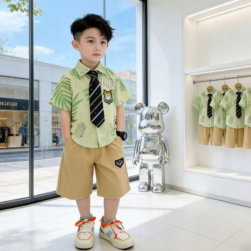 Men's & Children's Boy Summer Clothing Shirt Outfit Korean Style Trendy Nick Fox Children's Suit