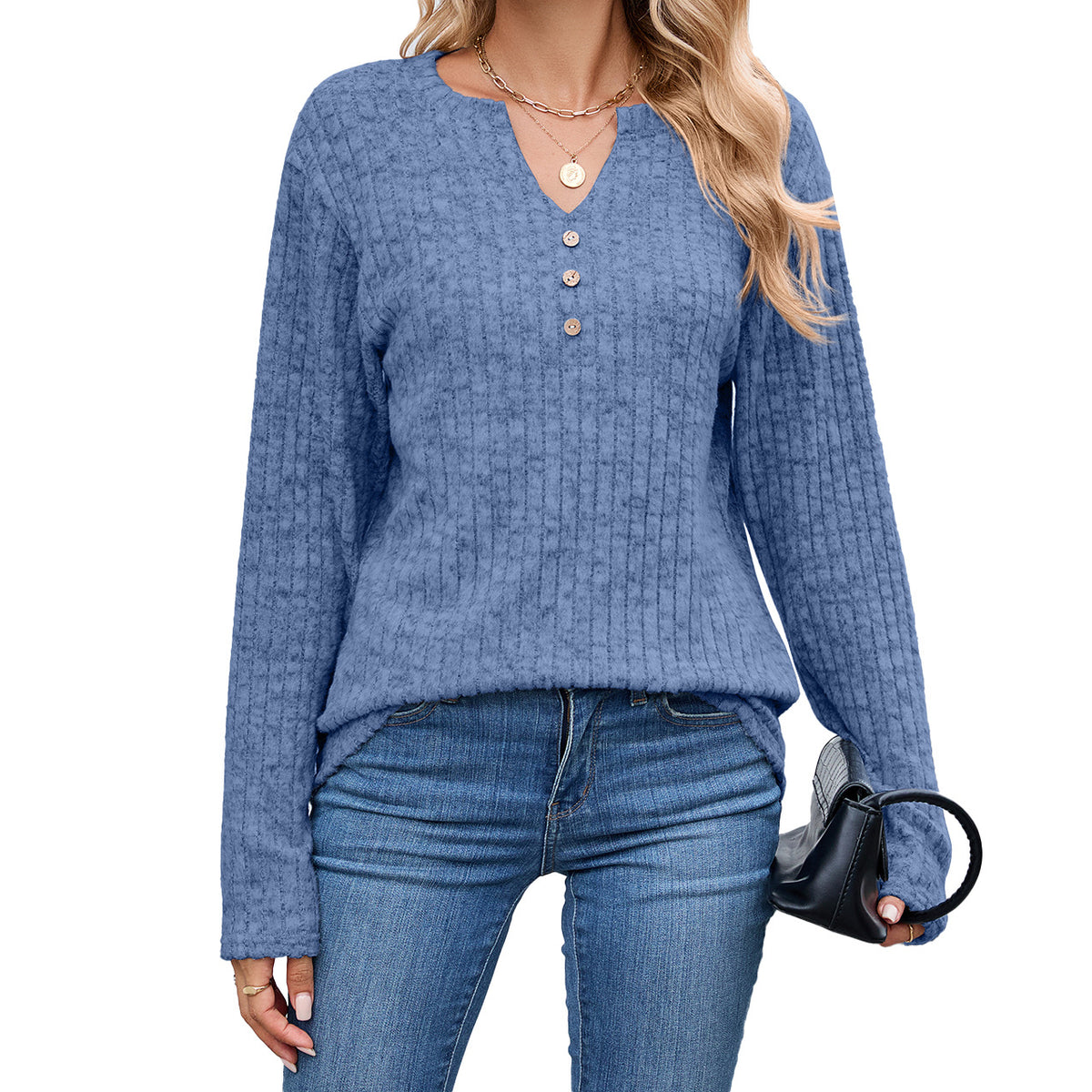 Unique Versatile Women's Buttons Loose Long-sleeved Tops
