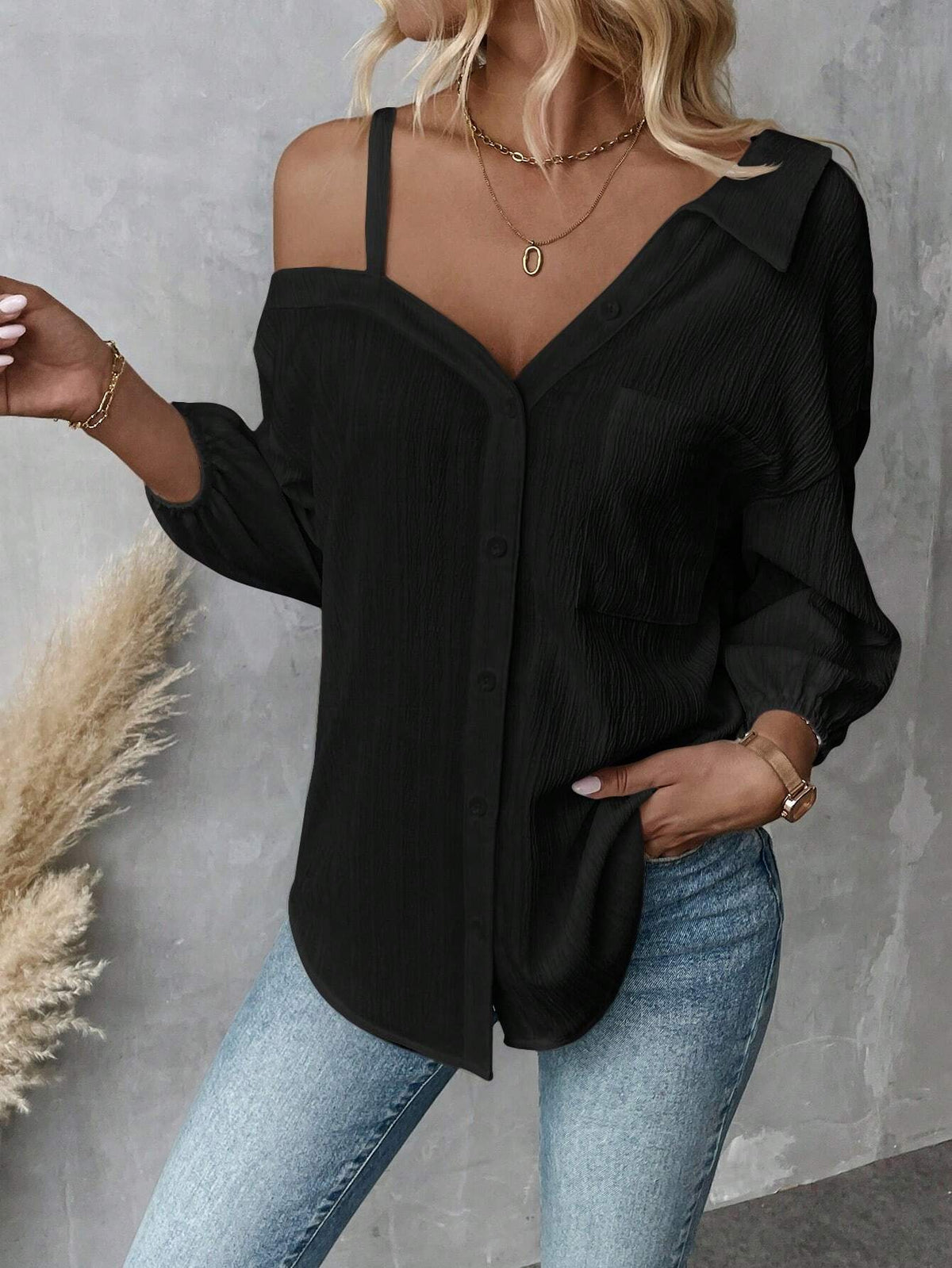 Lapel Three-quarter Sleeve Texture Single-breasted Casual Cardigans