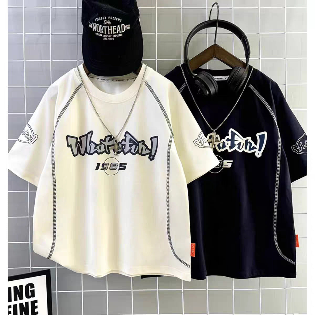 Men's Retro Line Design Short-sleeved Summer Round Neck Children's T-shirt