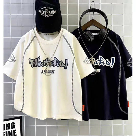 Men's Retro Line Design Short-sleeved Summer Round Neck Children's T-shirt