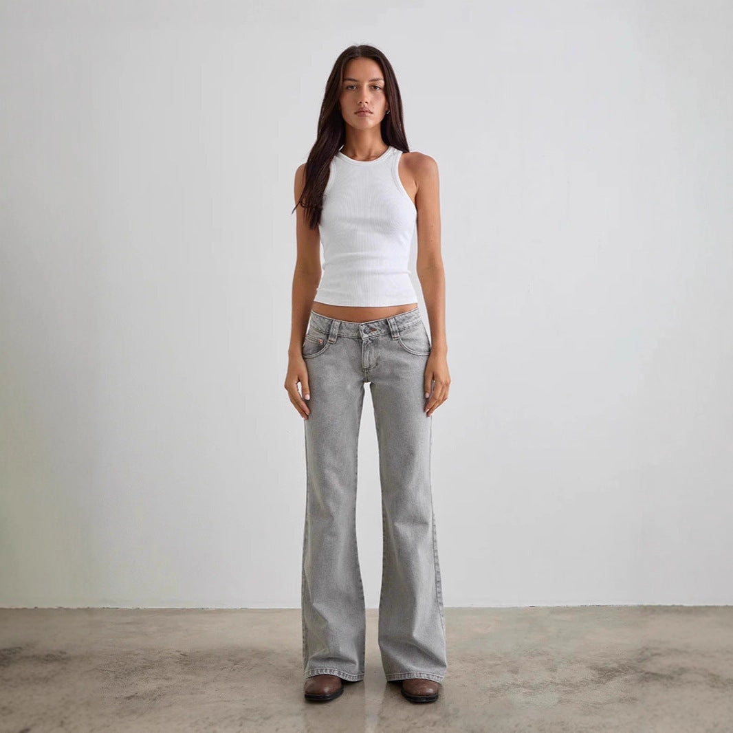 Women's Stretch Solid Color Slightly Flared Denim Jeans