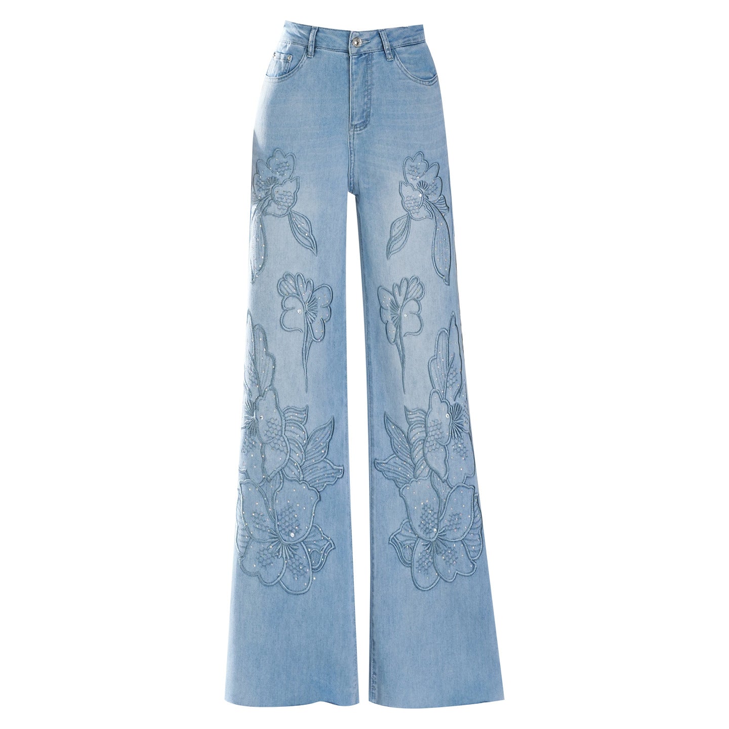 Embroidered Hot Fix Rhinestone Personalized Lengthened Mop Casual Pants