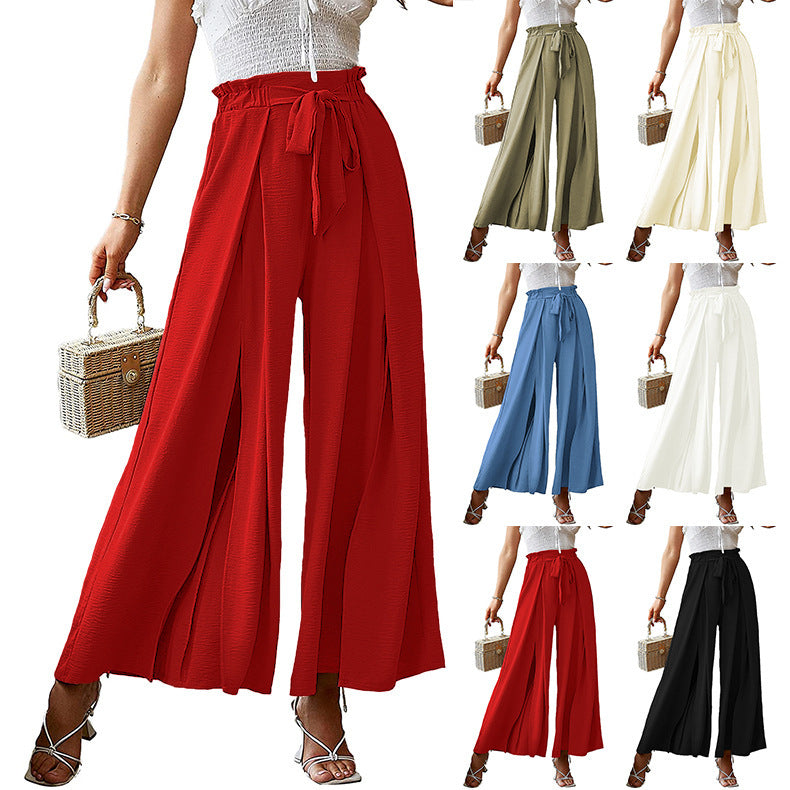 Women's Elegant Style Bowknot Loose High Waist Crimp Wide Casual Pants