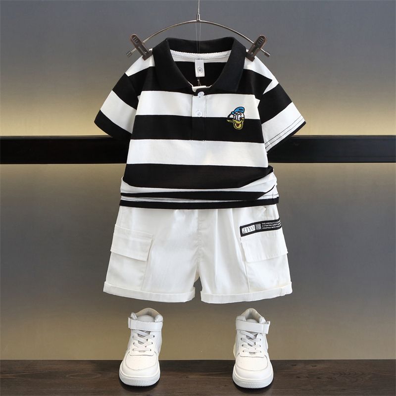 Embroidered Duck Striped Simple Fashion Comfortable Children's Suit