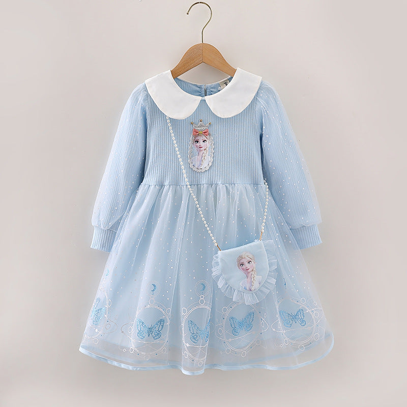 Children's Princess Elsa Dresses Long Sleeve Korean Style Skirt Children's Dress