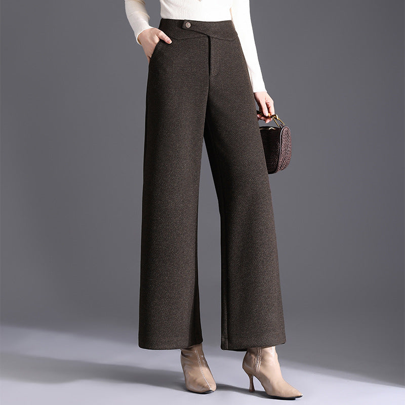 Women's Woolen High Waist Loose Temperament Trousers Casual Pants