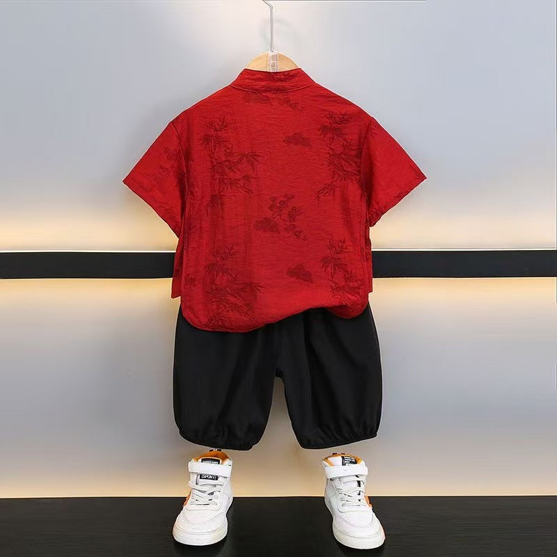 Boy's Chinese Style Kindergarten Summer Version Fashionable Retro Two-piece Performance Children's Suit