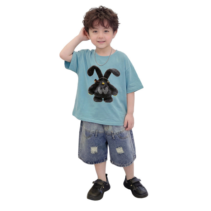Men's & Children's Summer Korean Style Pu Fried Street Clothes Wear Cool Handsome Children's Suit