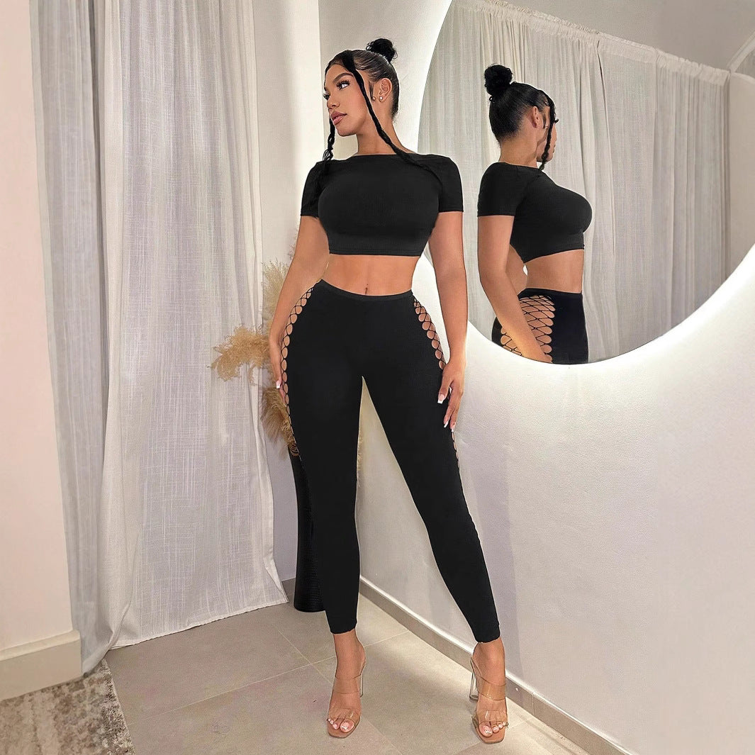 Women's Spring Fishnet Sexy Fashion High Elastic Knitted Trousers Pants