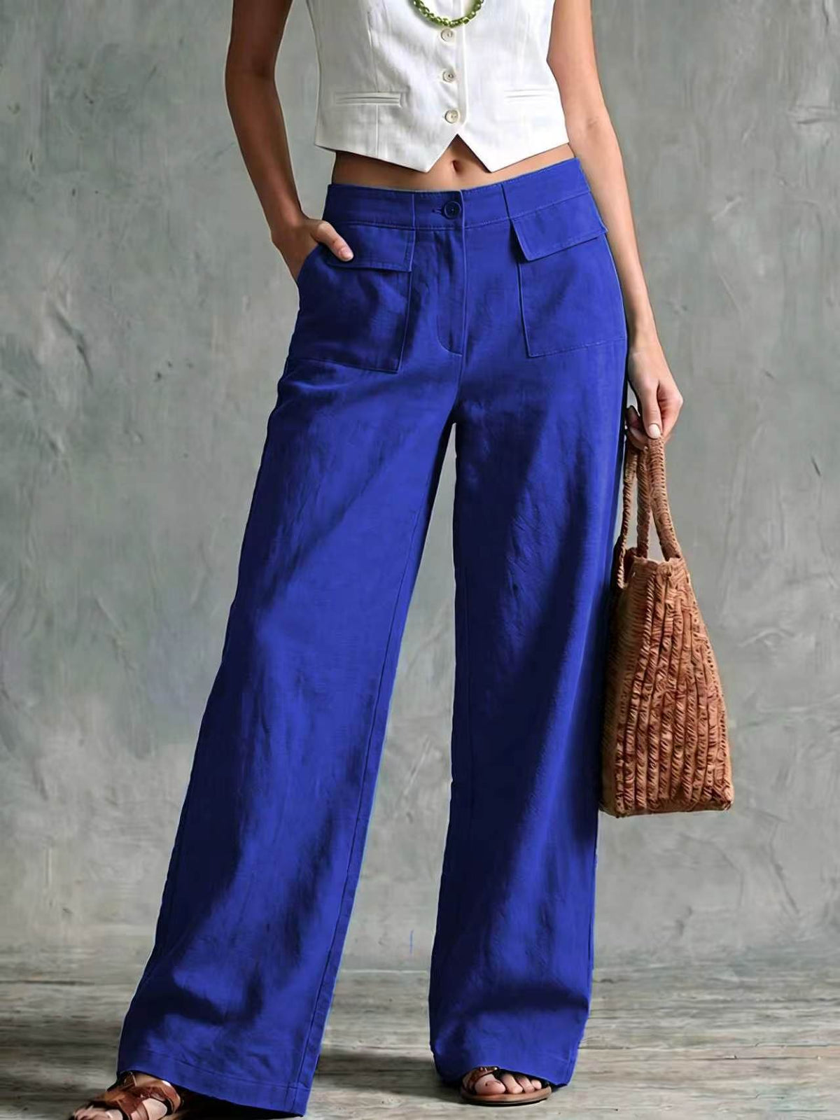 Women's Solid Color Cotton Linen Loose Trousers Casual Pants
