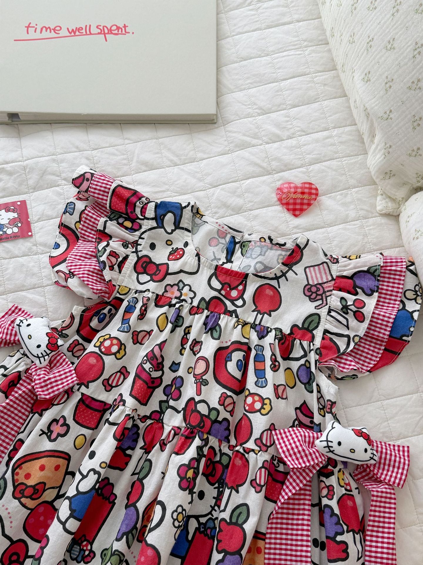 Summer Cat Combed Cotton Flounced Sleeve Princess Children's Dress