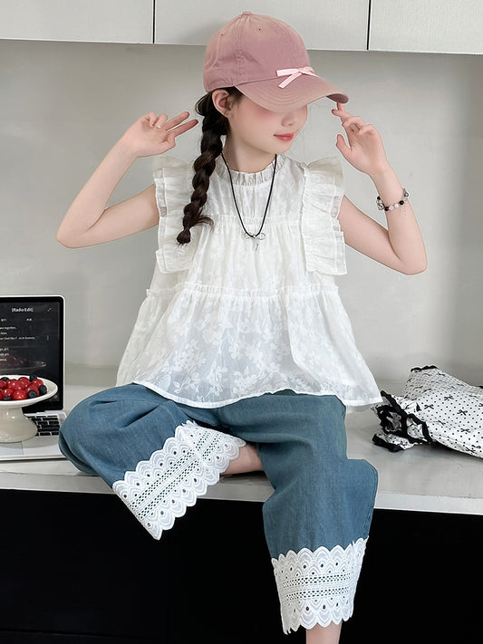 Children's Summer Western Style Flounced Sleeve Doll Children's Suit